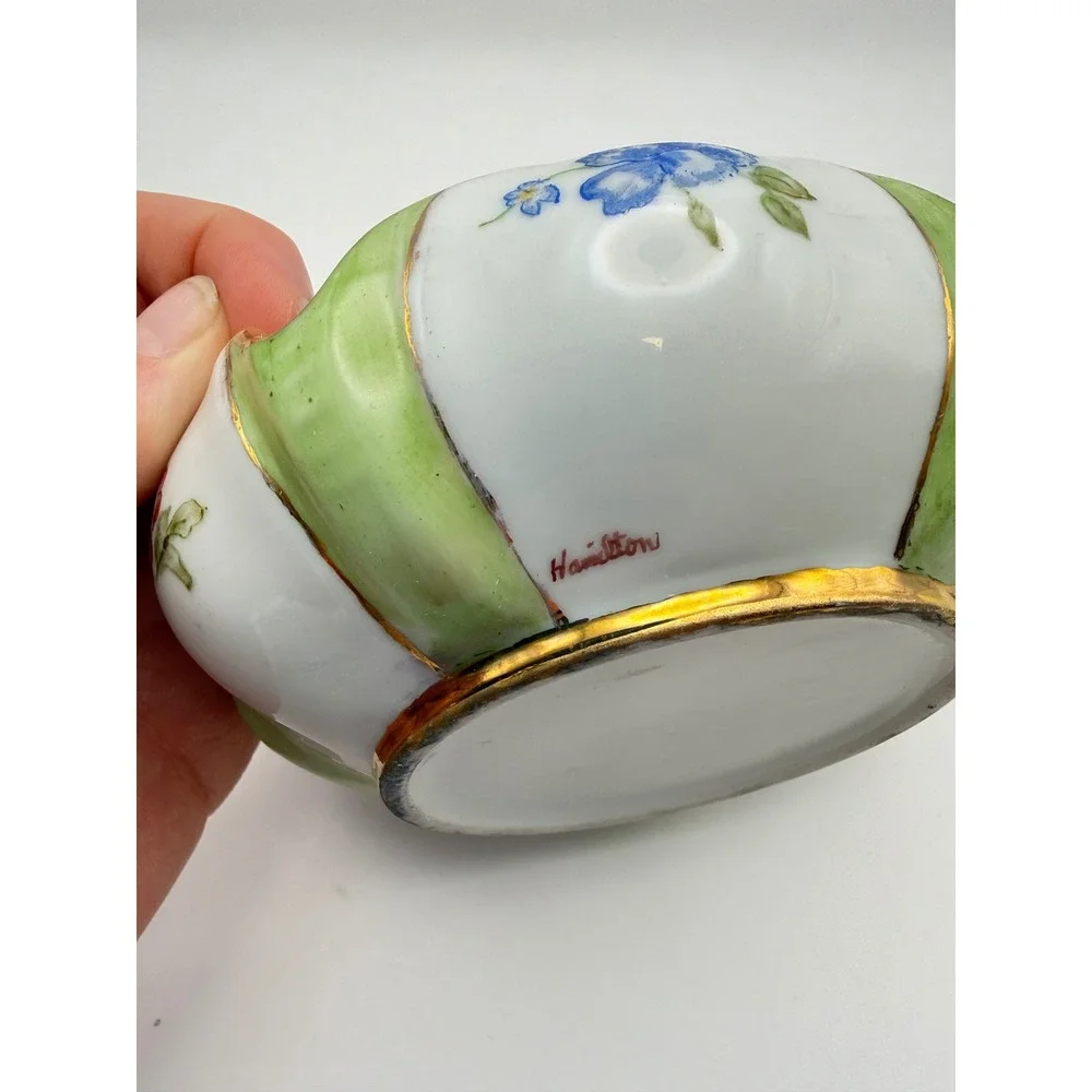 Vintage Hamilton Lustreware Porcelain Trinket Dish Hand Painted Floral Gold Rim